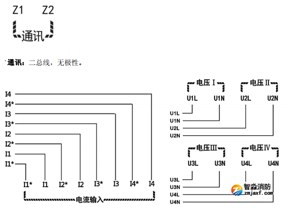 海灣GST-DJ-D44C交流單相電壓電流傳感器（四路電壓、四路電流）安裝接線端子說(shuō)明